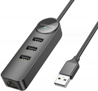 Купить картридер / USB-хаб Borofone DH6 Erudite 4-in-1 3xUSB2.0 + RJ45  по цене от 335 грн.