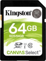 Купить карта памяти Kingston SD Canvas Select (SDXC Canvas Select 64Gb) по цене от 258 грн.