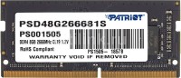 Купити оперативна пам'ять Patriot Memory Signature SO-DIMM DDR4 1x8Gb (PSD48G266681S) за ціною від 641 грн.