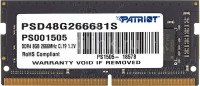 Купити оперативна пам'ять Patriot Memory Signature SO-DIMM DDR4 1x8Gb (PSD48G266681S) за ціною від 590 грн.