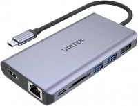 Купити кардридер / USB-хаб Unitek uHUB S7+ 7-in-1 USB-C Ethernet Hub with MST Dual Monitor, 100W Power Delivery and Card Reader за ціною від 3050 грн.