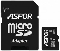 Купити карта пам'яті Aspor MicroSDHC UHS-I Class 10 + SD adapter (8Gb) за ціною від 195 грн.