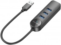 Купити кардридер / USB-хаб Borofone DH6 Erudite 4-in-1 3xUSB3.0 + RJ45  за ціною від 435 грн.