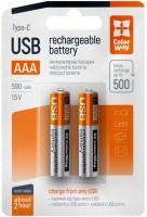 Купить аккумулятор / батарейка ColorWay 2xAAA 590 mAh USB Type-C: цена от 412 грн.