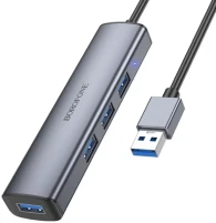 Купити кардридер / USB-хаб Borofone DH12 Smart 4-in-1 USB to USB3.0x4 (1.2m)  за ціною від 590 грн.